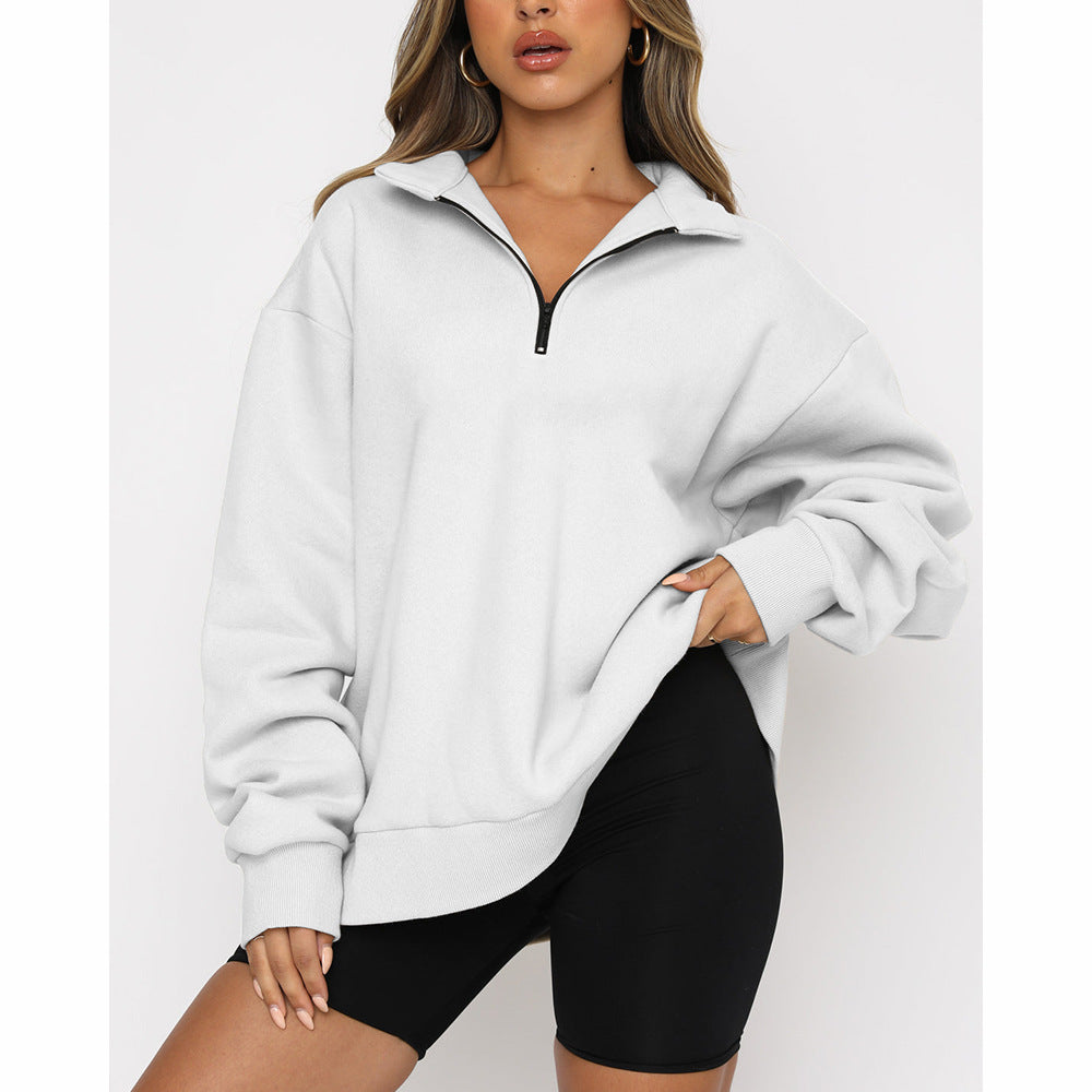 Casual Top Half Zipper Pullover Long Sleeved Sweatshirt