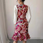 Color-block Lantern-sleeve Waist-cinched Elegant Mermaid Dress