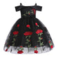 Girls Fashion Rose Embroidered Tulle Skirt