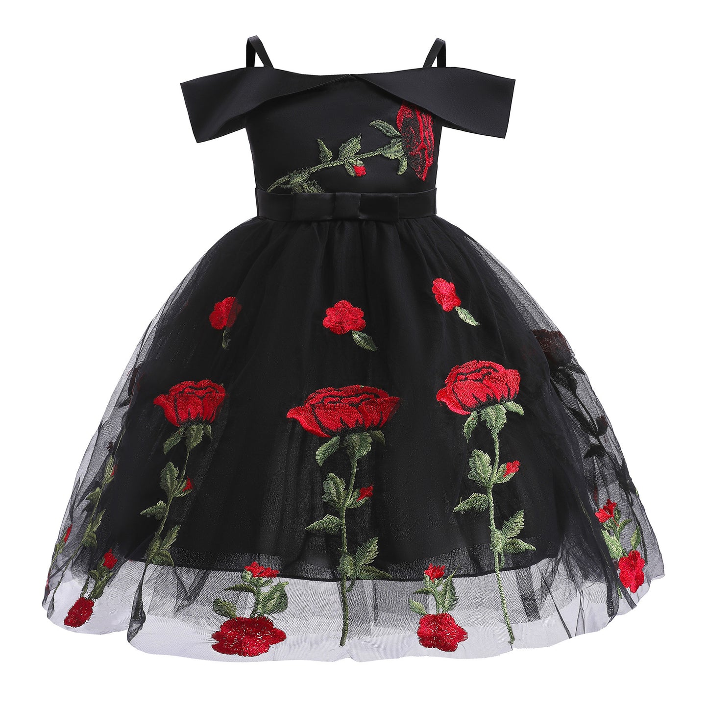 Girls Fashion Rose Embroidered Tulle Skirt
