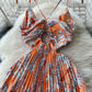 Women's Hollow-out Halter Sling High Waist Slimming Printed Pleated Dress