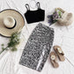 Solid-color Spaghetti-strap Top And Floral-print Slit Hem Skirt Set