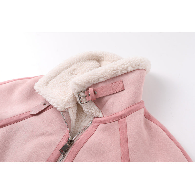 Women's Loose Faux Lamb Wool Motorcycle Jacket