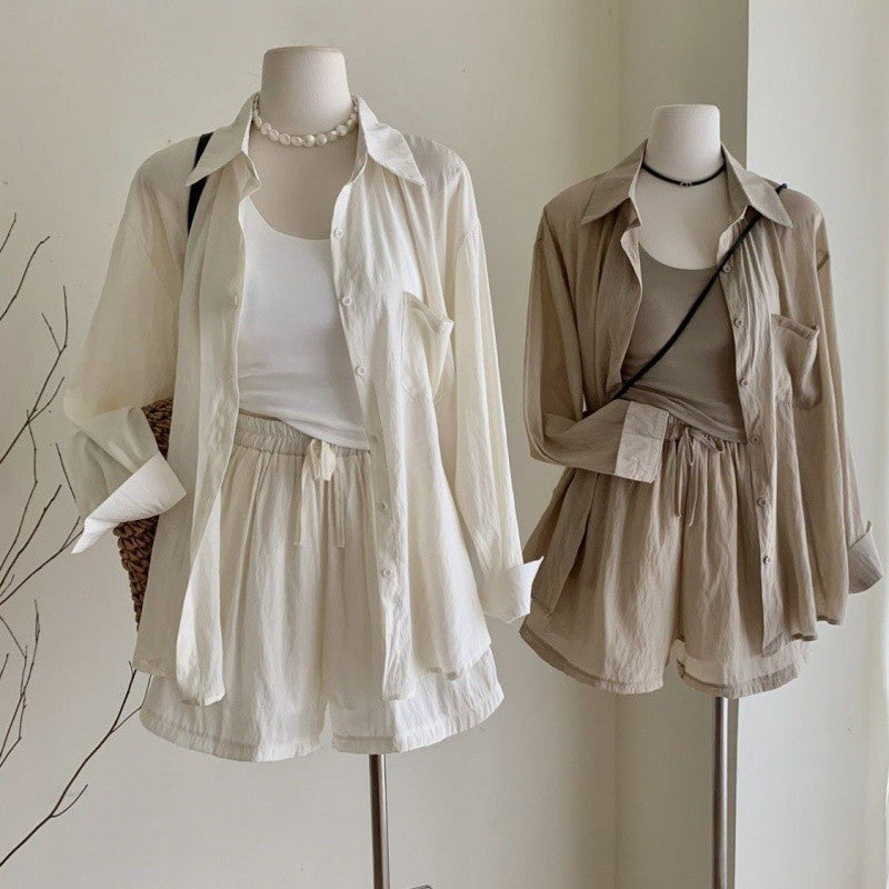 Women's Casual Short Vest And Shorts Three-piece Suit