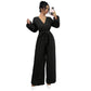 Elegant Casual Cropped Cross-V-Neck Pleated Culotte Jumpsuit
