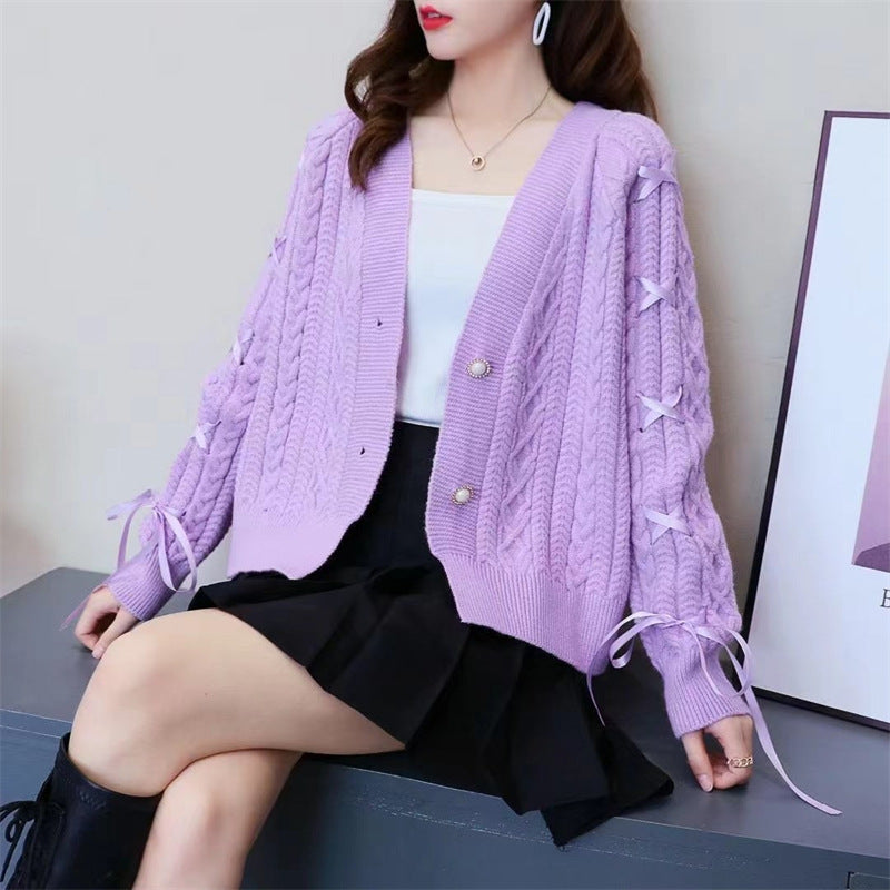 Korean Style Loose Lazy Sweater Short Lace Casual Top