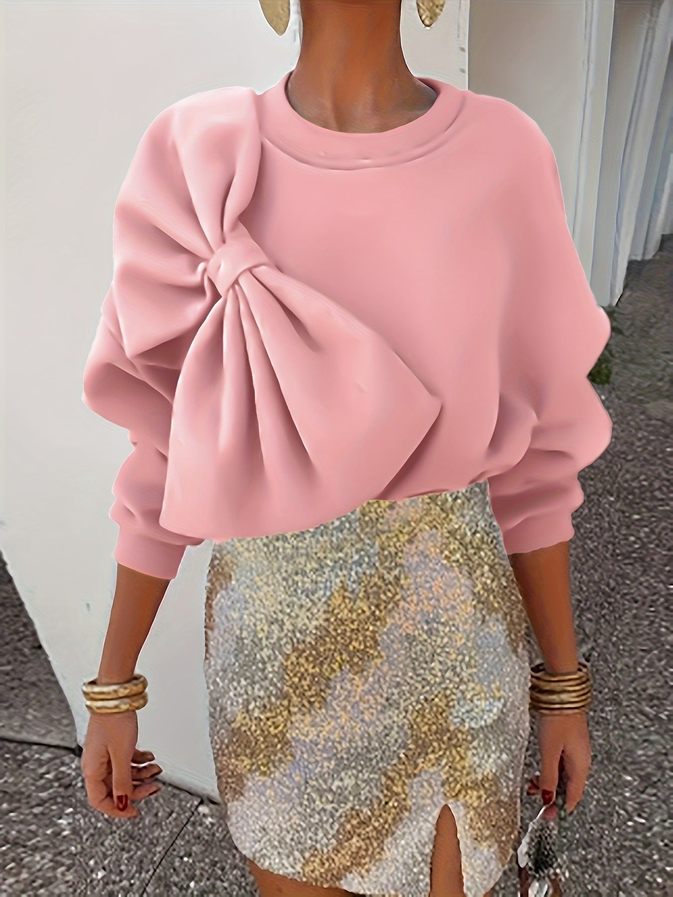 Long Sleeve Solid Color Loose Women's Top