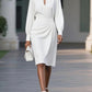 Temperament Pure Color Pleated Waist Tight Round Neck Hollow Dress