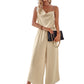 Fashion Casual Solid Color Suspender Waist Wide Leg Jumpsuit