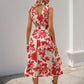Sleeveless Red Floral-print Dress With A Bow Detail