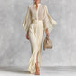 Pleated Wide-sleeve Shirt And Maxi Skirt Two-piece Women's Set