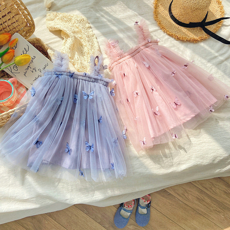 Butterfly Embroidery Mesh Girls' Braces Skirt
