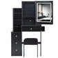 29.2 Small Size Left Bedside Cabinet Vanity Table   Cushioned Stool, 2 AC  2 USB Power Station, Hair Dryer Bracket  Extra Large Touch Control Sliding LED Mirror, Tri Color Switching, Brightness Adjust
