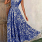 Printed V-neck Waist-tight Long Dress