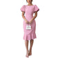 Round Neck Lantern Sleeve Ruffled Elegant Fishtail Skirt