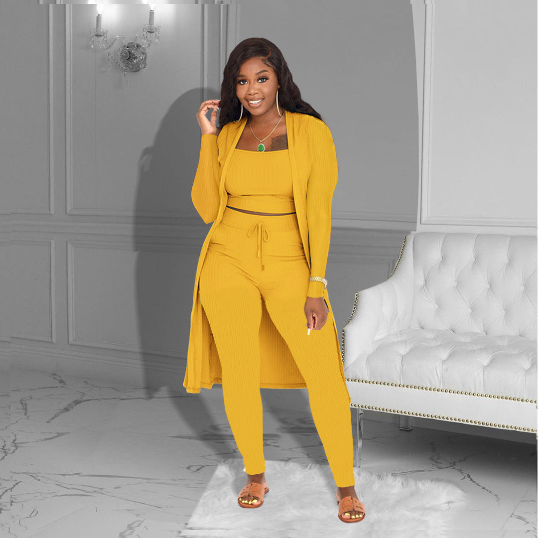 Costume trois pièces de couleur unie pour femme