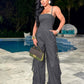 Women's Tube Top Multi-pocket Workwear Wide Leg Jumpsuit