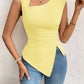 Diagonal Collar Slim-fit Solid Color Short Sleeve Women