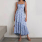 Robe en dentelle creuse brodée à volants et bretelles spaghetti pour femme