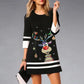 New Women's Christmas Print 34 Sleeve Crew Neck Casual Dress