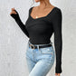 Knitted Slim-fit Design Square Neck Backless Long-sleeved Top