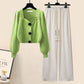 Gentle Puff Sleeve Knit Sweater High Waist Wide Leg Casual Pants Set