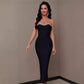 Robe bandage élastique sans bretelles pour femme, ornée de diamants et de cristaux