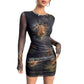 New Womens Stylish Tie-dye Pleated Dress