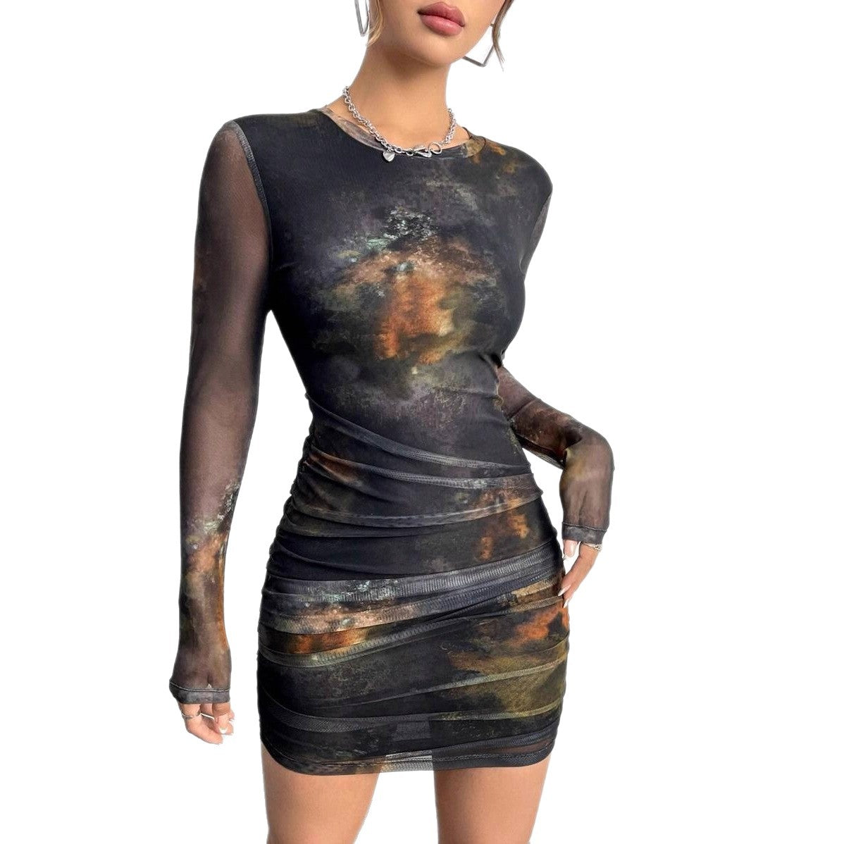 New Womens Stylish Tie-dye Pleated Dress