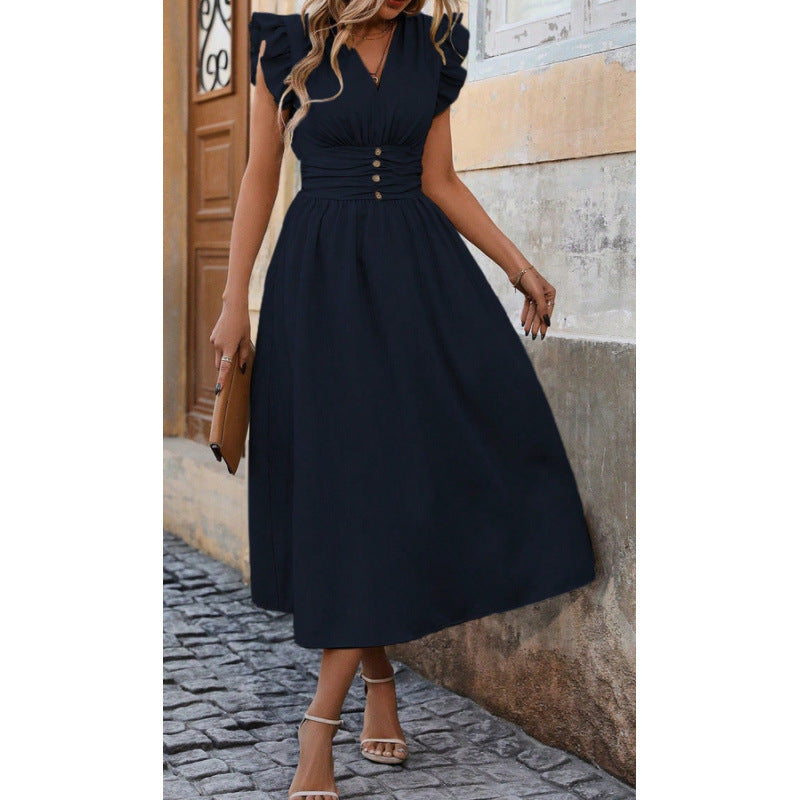 Elegant Waist-cinching French-style Dress For Women