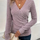 Spring And Autumn Women's Solid Color And V-neck Long-sleeved T-shirt Top