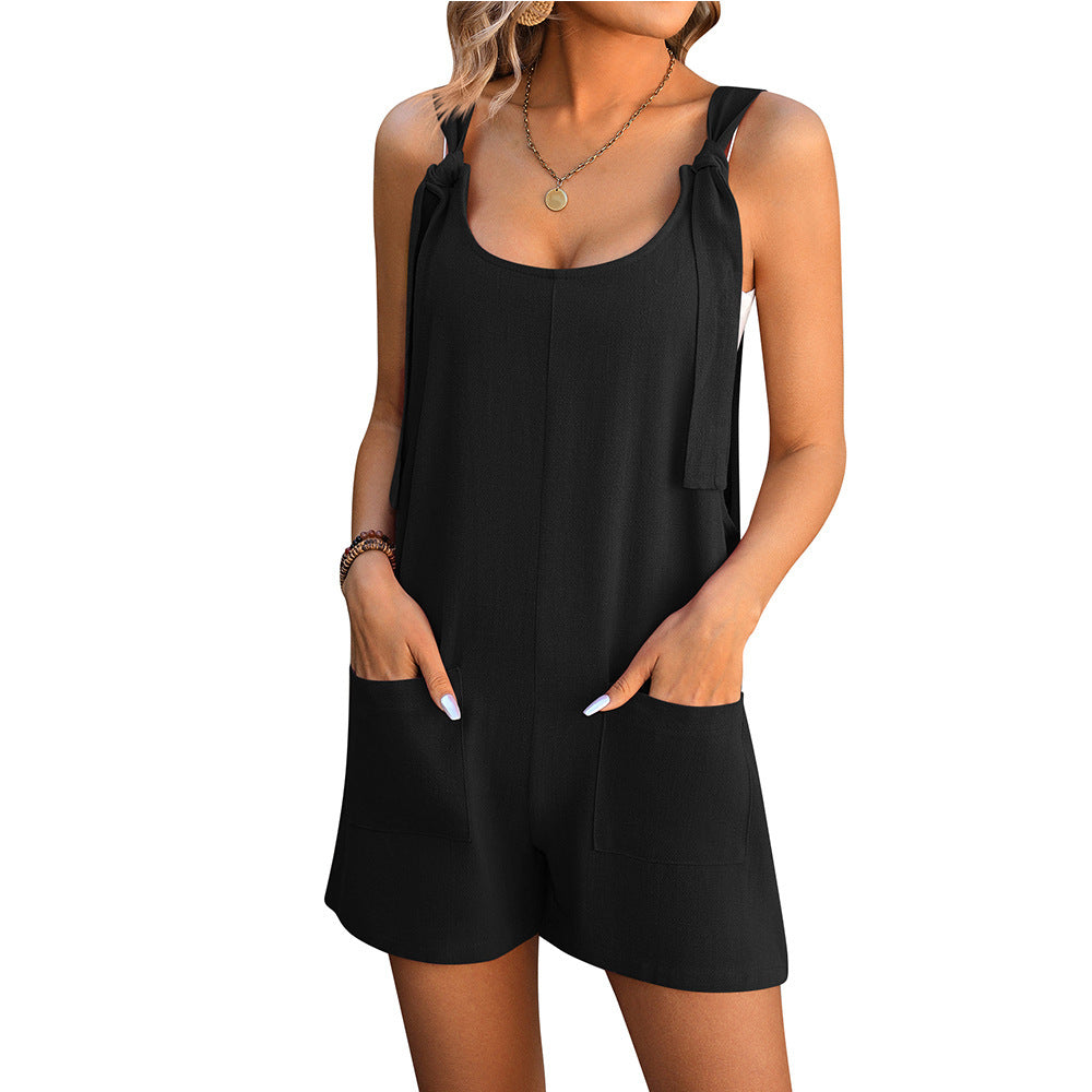 Combinaison short d'été avec poches, pantalon droit tendance pour la plage, vêtements pour femmes