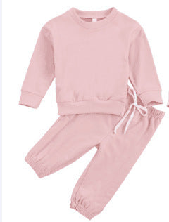 Children's Long-sleeved Pink Pullover Sweater Suit