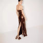 Robe à bretelles marron à paillettes pour banquet dans la rue principale