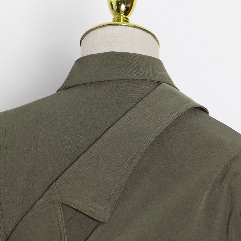 Irregular-panel Single-breasted Lapel Long Coat