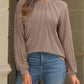 Women's Lace Patchwork Round Neck Pleated Long Sleeve Top