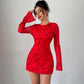 Casual, Versatile Waist-cinching Dress With A Red Floral Print