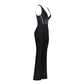 Combinaison noire à col en V profond et dos nu avec bandage slim en diamant
