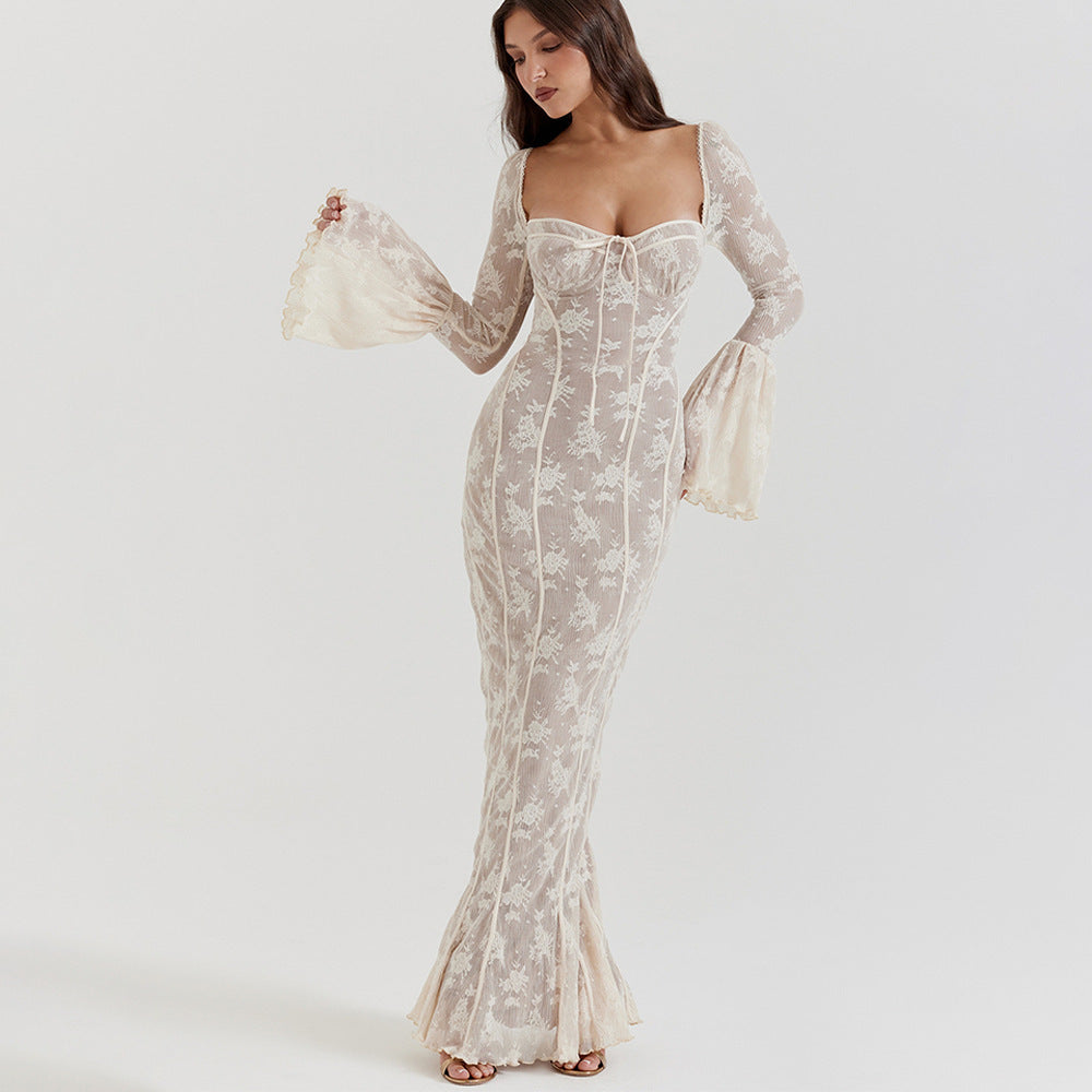 Flared Sleeve Lace Tube Top Dress