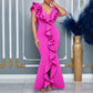 V-neck Flounce Split Fishtail Skirt