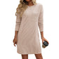 Robe à manches longues et col rond pour femme, couleur unie, rayée, avec poches, coupe droite