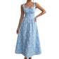 SpringSummer New Blue Jacquard Square-Neck French-Style Dress