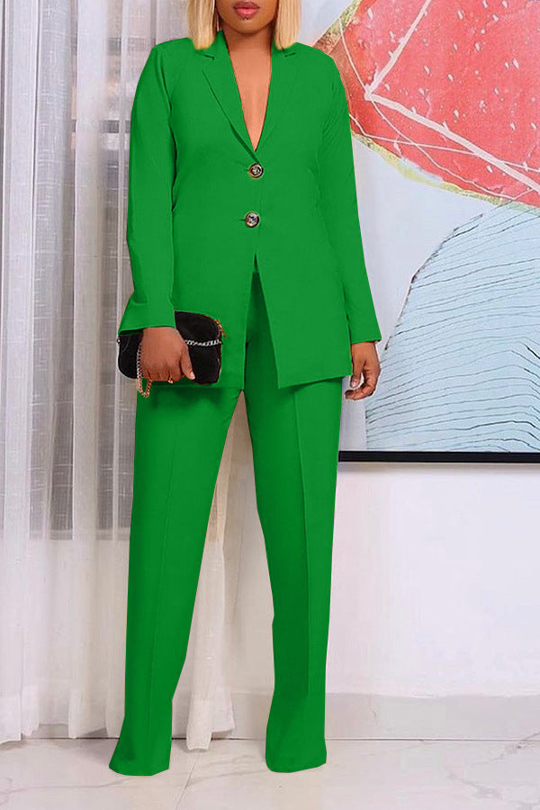 Solid Color Suit Collar Button Two-piece Set Suit