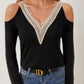 Fashion Hollowed-out Solid Color T-shirt Top Women