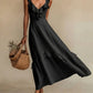 Elegant And Chic Cotton-Linen Dress With Ruffled Flutter Sleeves And A Flowing Hem