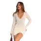 Long Sleeve Slim Solid V-neck Shirred Dress