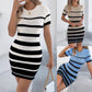 Women's Casual Color-block Striped Short-sleeve Knitted Dress