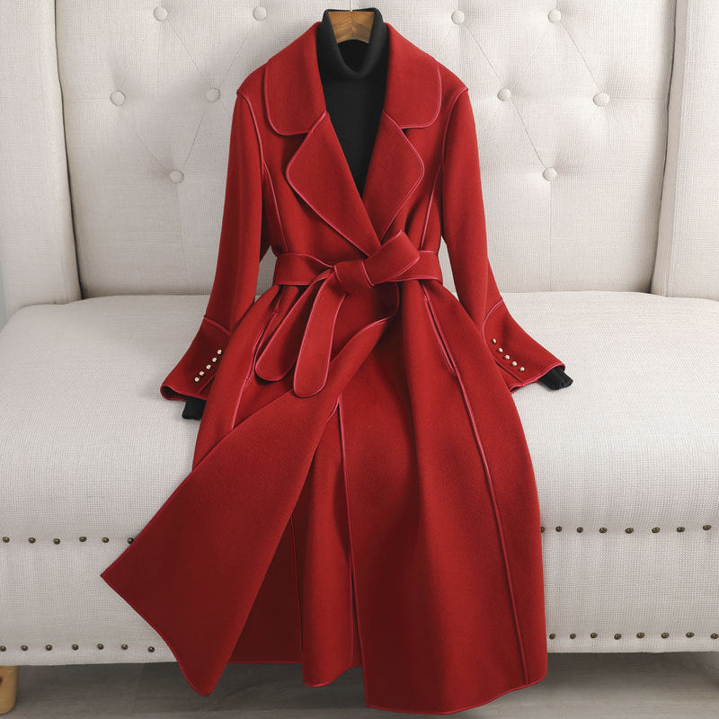 Manteau mi-long amincissant pour femme, en laine haut de gamme, au-dessus du genou