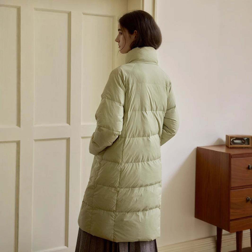 Manteau long et chaud en duvet de canard blanc jusqu'au genou