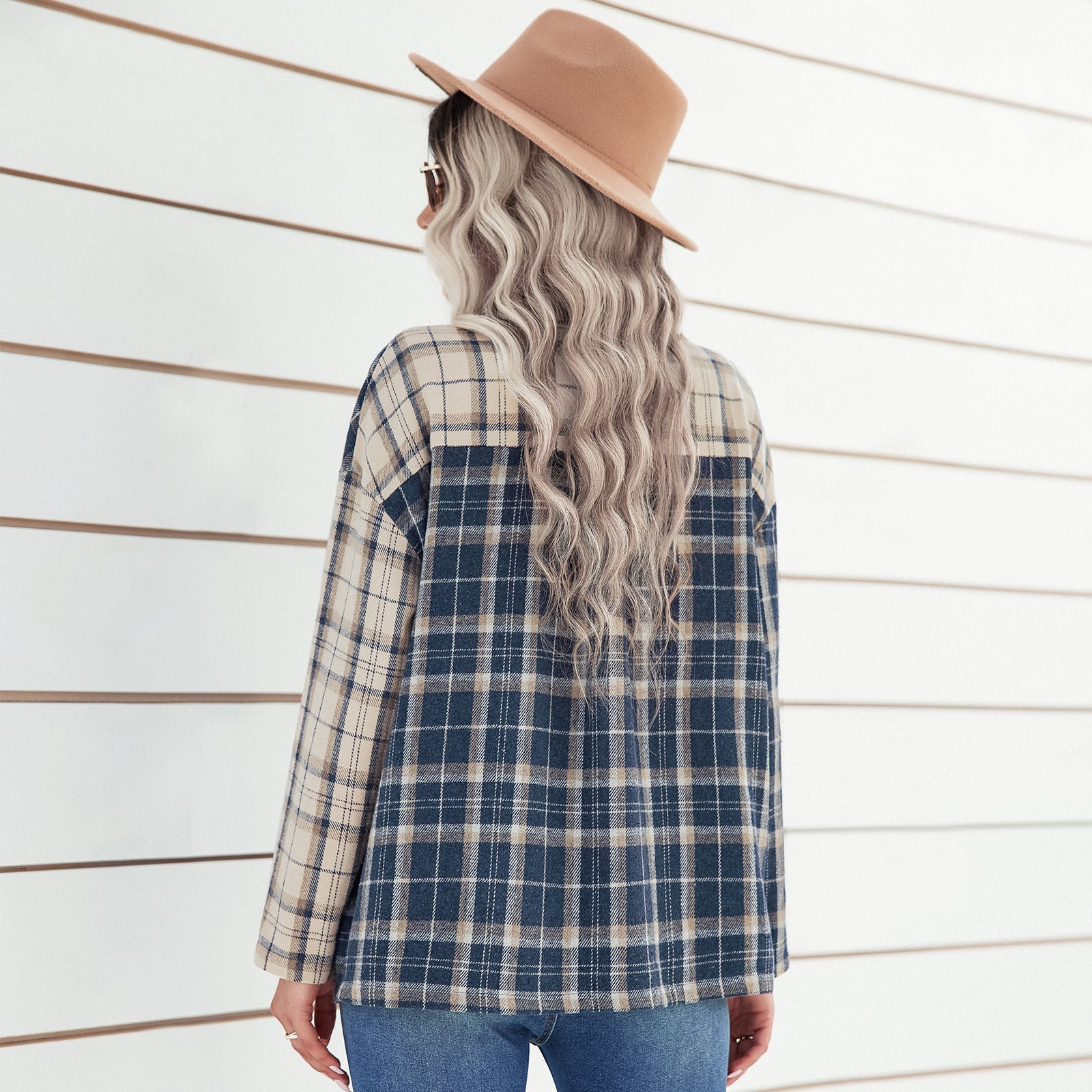 Women's Lapel Plaid Long Sleeve Cardigan Loose Shirt